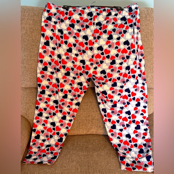HEARTS Pajama Lounge Pants * size XXL 2X 2XL * Blue Red White * Heart and Flag * - Picture 2 of 9